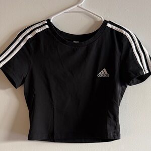Adidas women’s  Black and White Short Sleeve cropped Tee